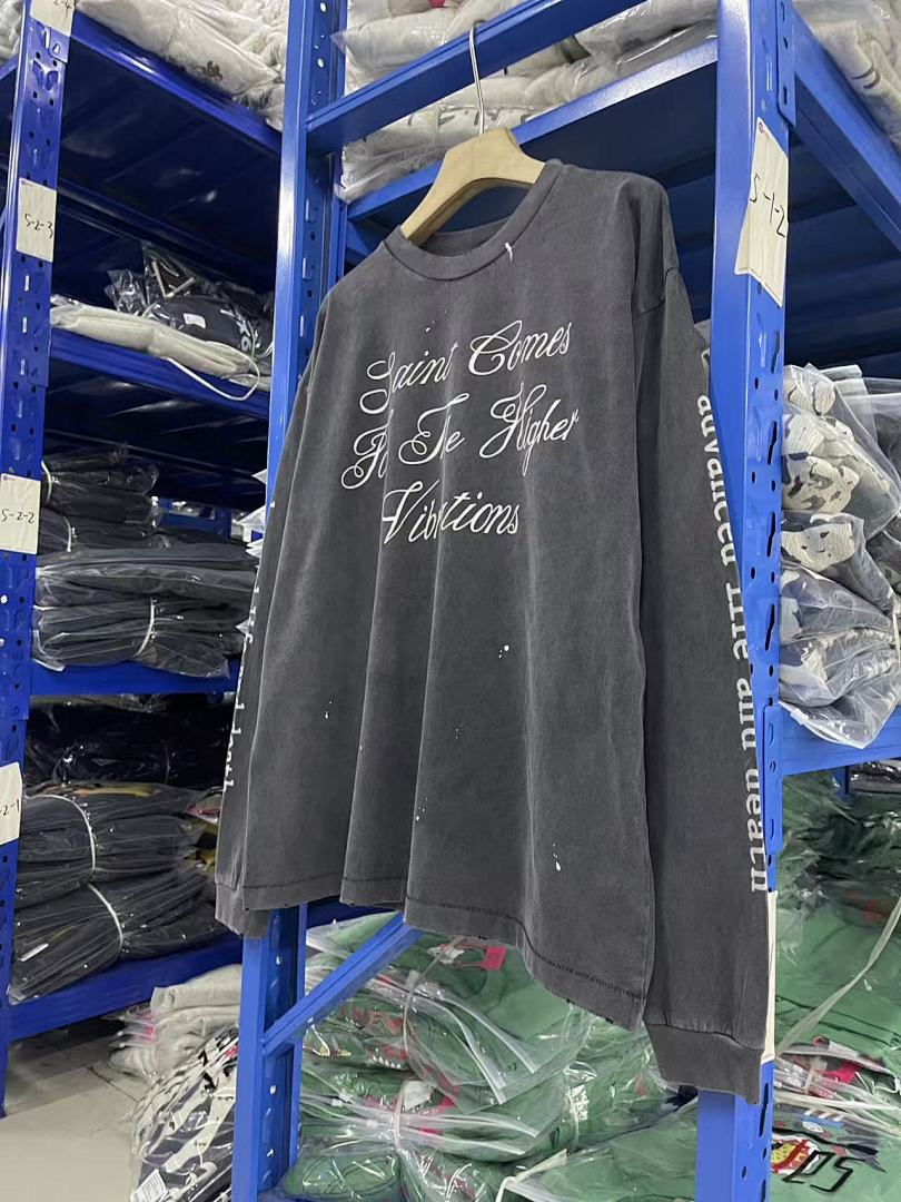 Saint Michael Script & Skull Graphic Distressed Sweatshirt