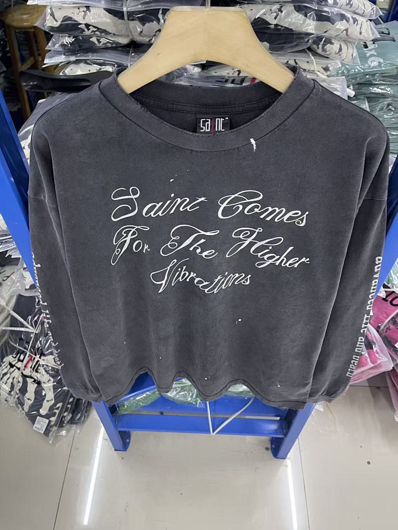 Saint Michael Script & Skull Graphic Distressed Sweatshirt