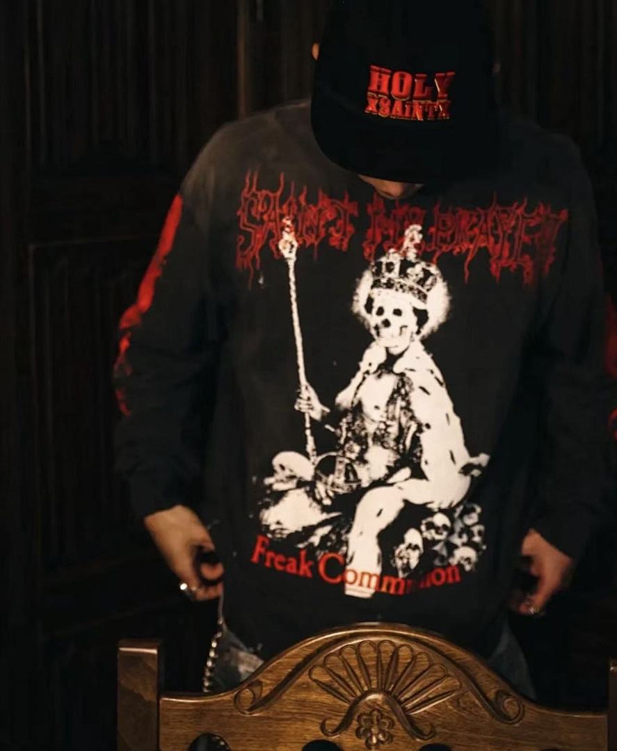 Saint Michael Graphic Art & Kiss Slogan Sweatshirt