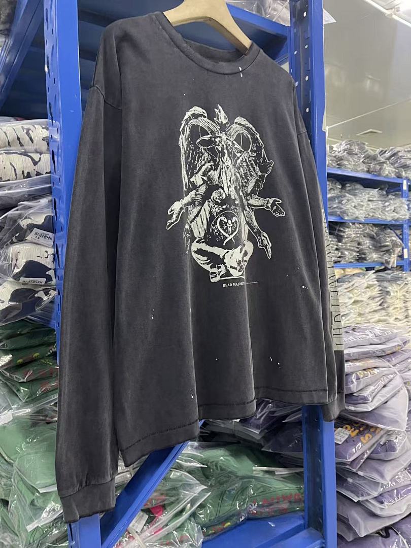 Saint Michael Gothic Illustration & Sleeve Print Sweatshirt
