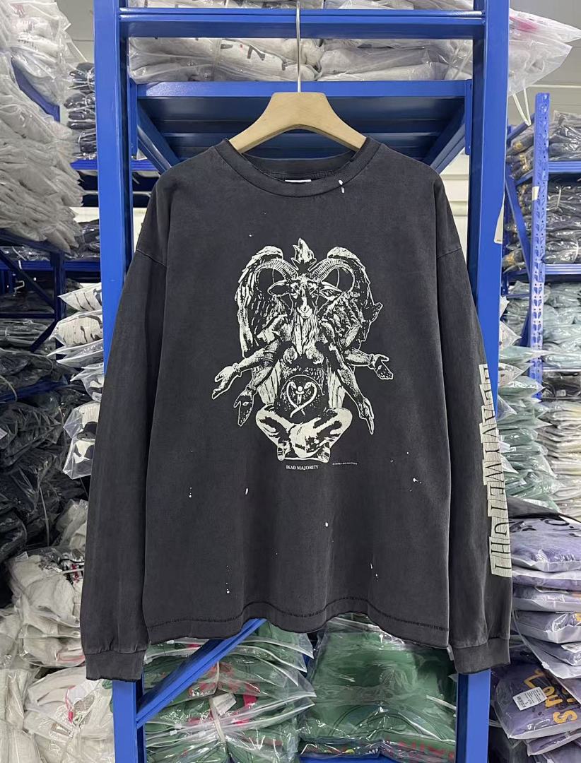 Saint Michael Gothic Illustration & Sleeve Print Sweatshirt