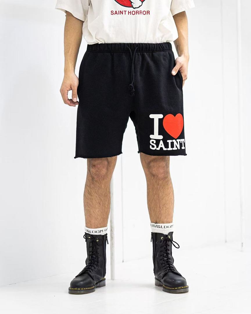 Saint Michael I Love Saint Heart Print Casual Sweat Shorts