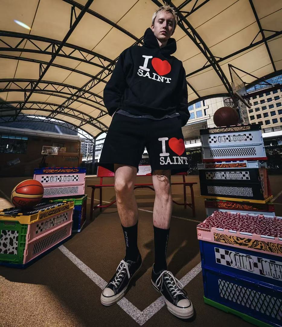 Saint Michael I Love Saint Heart Print Casual Sweat Shorts