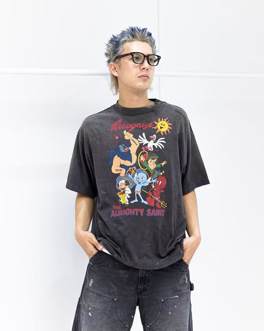 Saint Michael Illustrated Skull Graphic Tee