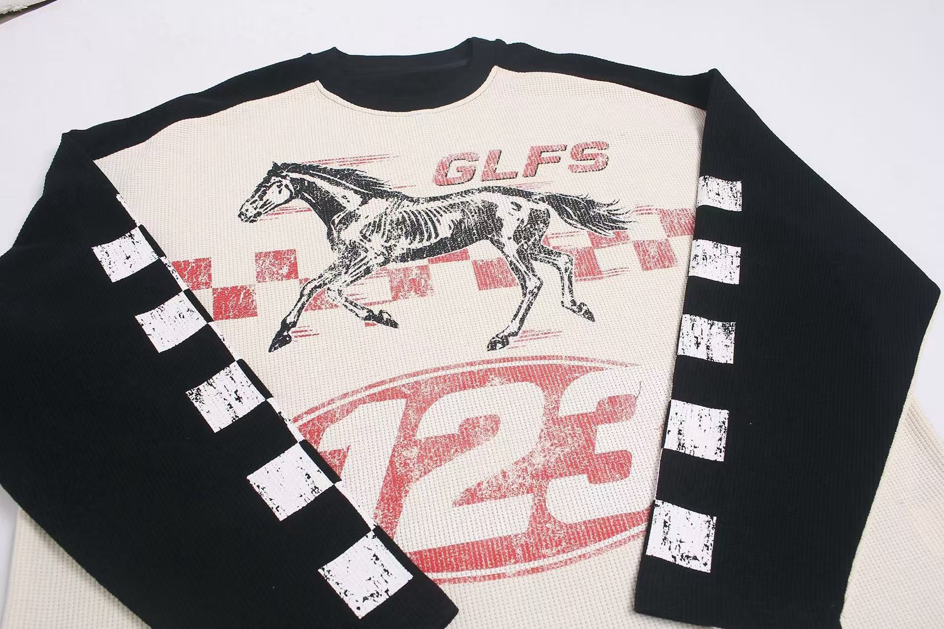 Omirad Vintage Racing Horse Waffle Long Sleeve