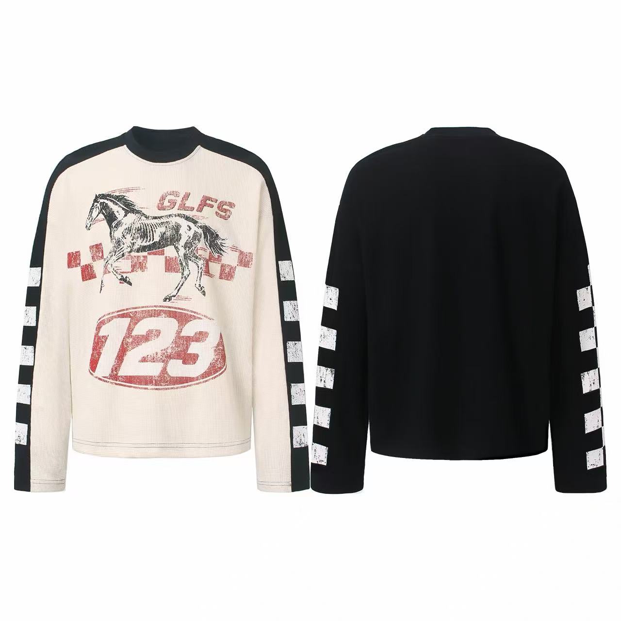Omirad Vintage Racing Horse Waffle Long Sleeve