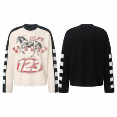 Omirad Vintage Racing Horse Waffle Long Sleeve