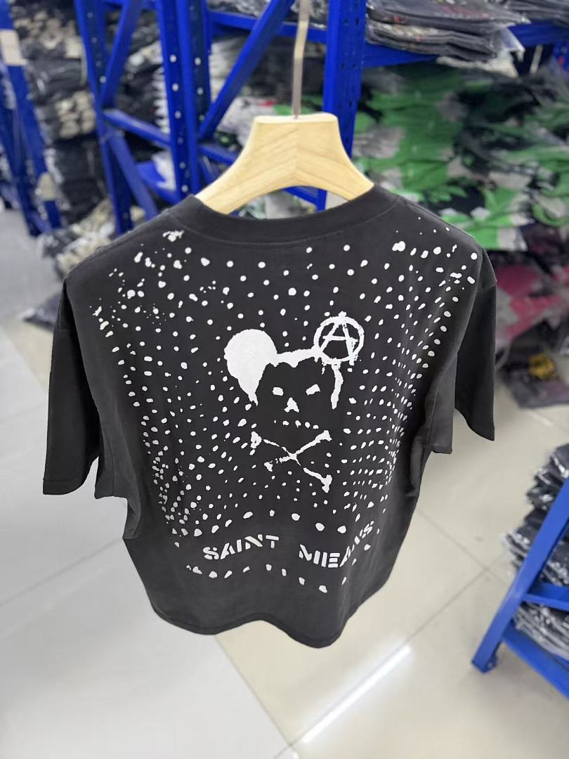 Saint Michael Graphic Skull & Stud Pattern Vintage T-Shirt