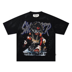 BKYS Roller Skate Kid Rhinestone Black Oversized Graphic T-Shirt
