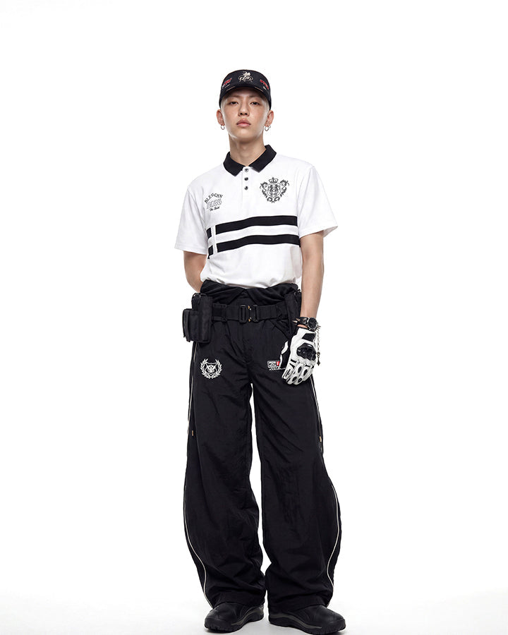 Sporty Deconstructed Elastic-Waist Casual Pants