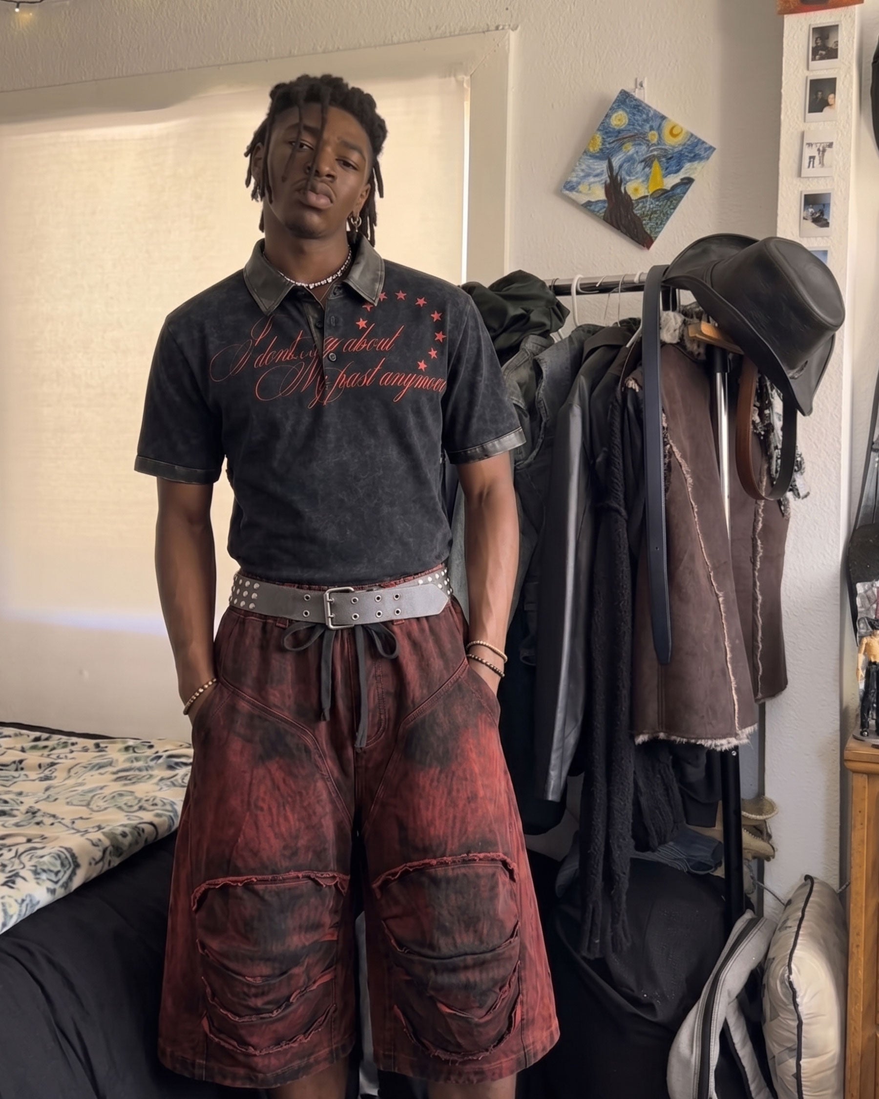 KIIKIO -New Washed Distressed Panel Drawstring Shorts
