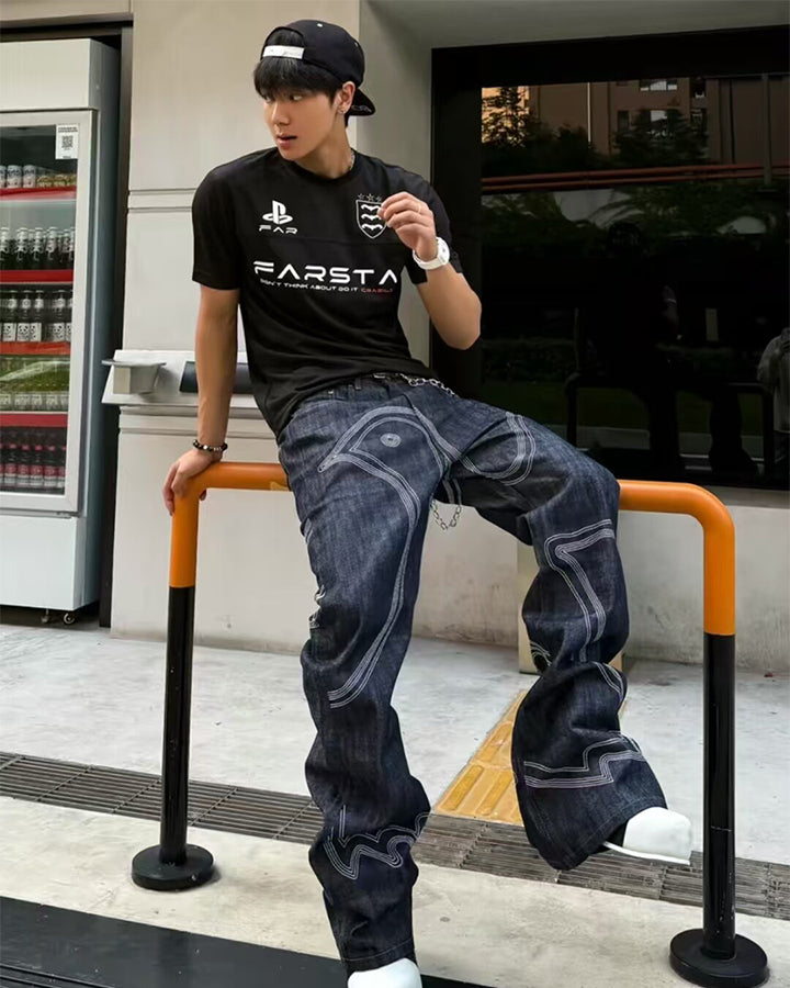 American High Street Contrast Stitch Flared Jeans