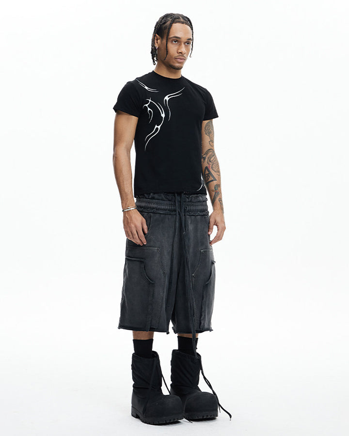Deconstructed Washed Cropped Football Pants New