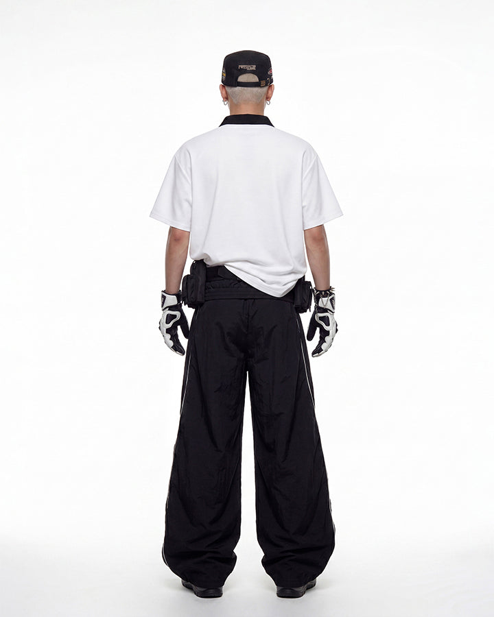Sporty Deconstructed Elastic-Waist Casual Pants