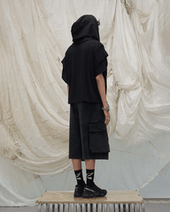 Washed Cargo Denim 8/10 Pants w/ Detachable Bandana-Black