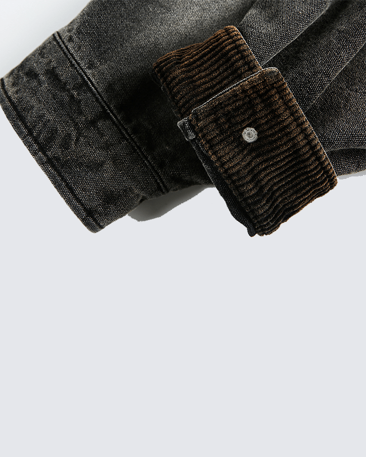 Washed Denim Graffiti Jacket with Contrast Collar