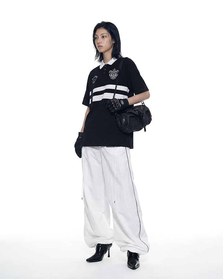 Sporty Deconstructed Elastic-Waist Casual Pants