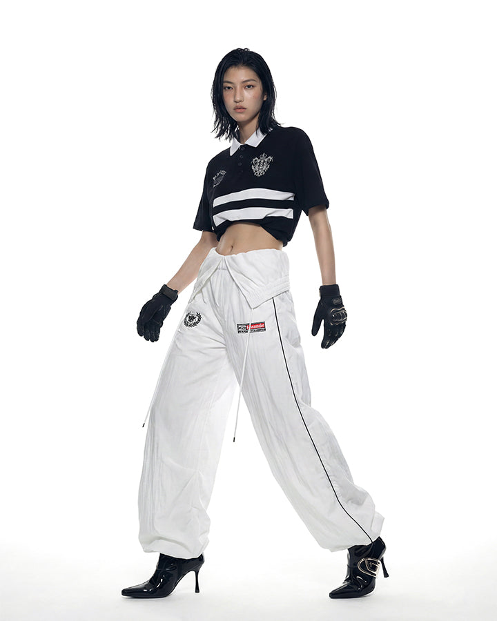Sporty Deconstructed Elastic-Waist Casual Pants