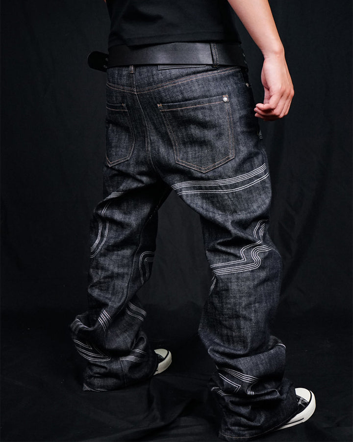 American High Street Contrast Stitch Flared Jeans