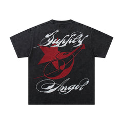 SUPPLY Angel Script Graphic Oversized Black T-Shirt
