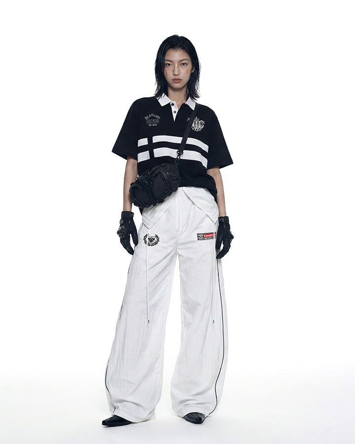 Sporty Deconstructed Elastic-Waist Casual Pants