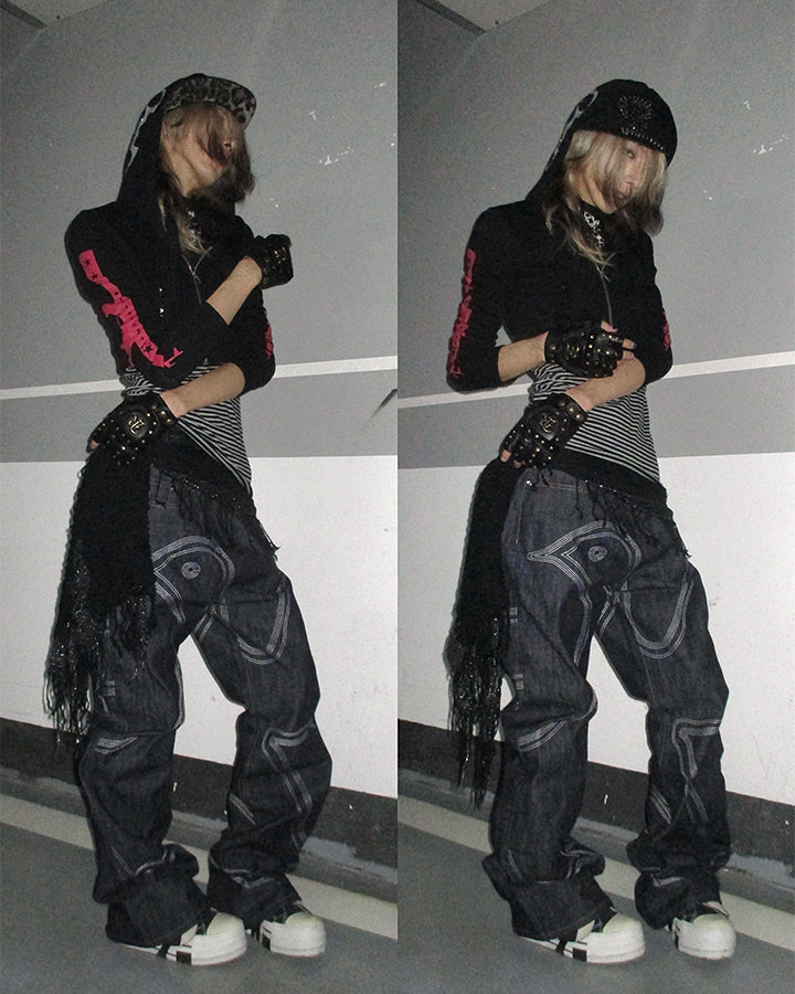 American High Street Contrast Stitch Flared Jeans