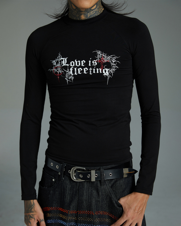 Gothic Graphic Long Sleeve Tee With Lettering