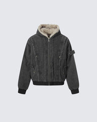 Patchwork Thick Hooded Cotton Jacket
