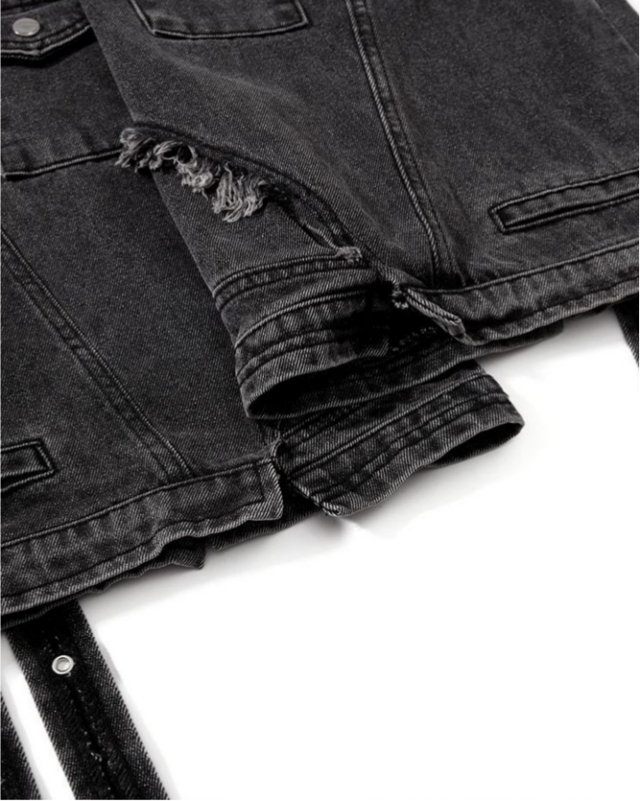 Distressed Cargo Pants with Strap Details