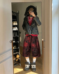 KIIKIO -New Washed Distressed Panel Drawstring Shorts