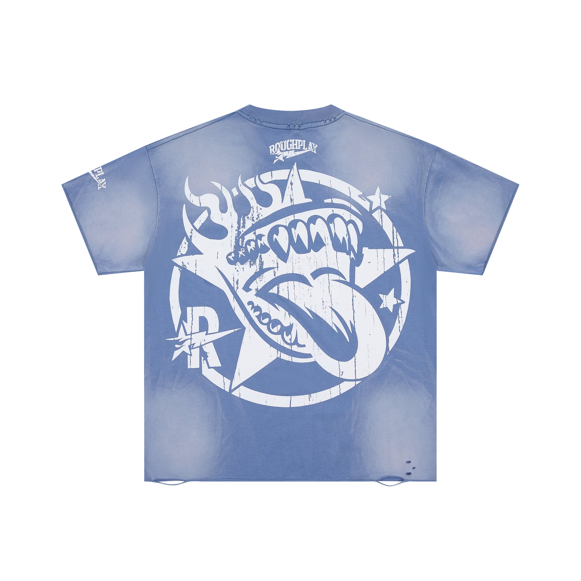 Roughplay Retro Burnout Car Tongue‑Star Double‑Sided Distressed Tee