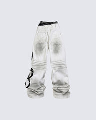 Subculture Inspired Distressed Flared Denim Jeans
