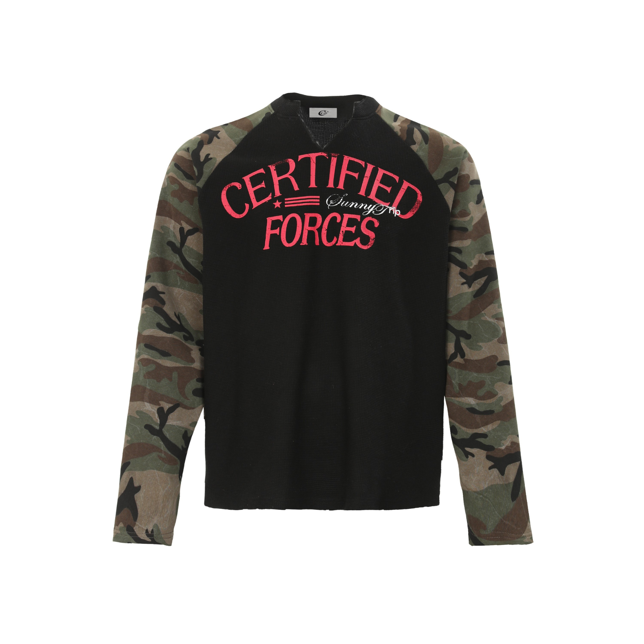 Omirad Camo-Sleeve Varsity Graphic Long-Sleeve Tee