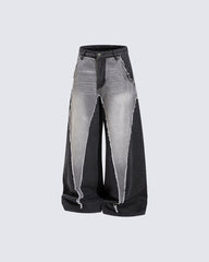 Vintage Washed Patchwork Denim Pants