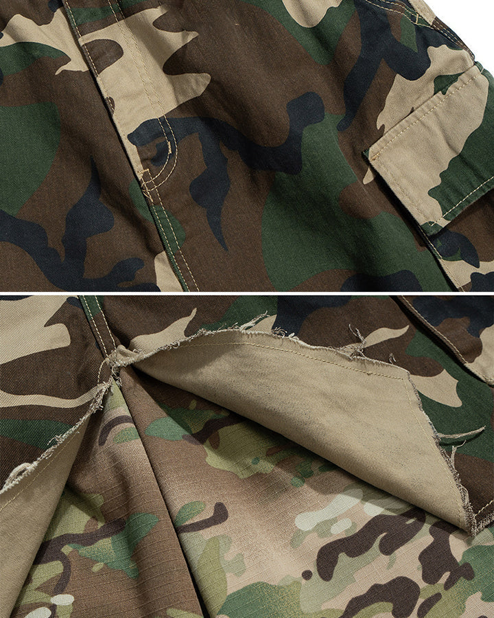 American Style Layered Camouflage Cargo Wide Shorts