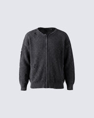 Vintage Distressed Zip Knit