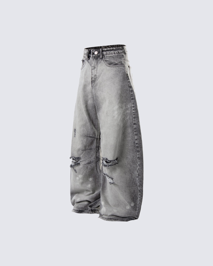 Vintage Street Distressed Washed Curved-Leg Jeans