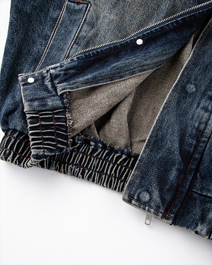Vintage Washed Denim Zip-Up Jacket
