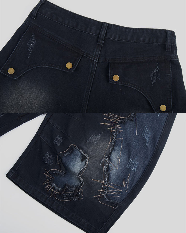 Distressed Wasteland Patchwork Deconstructed Shorts