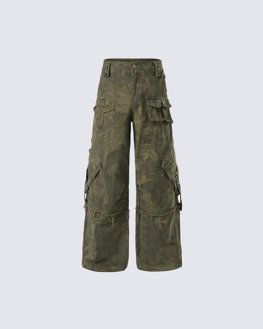Distressed Tie-Dye Camo Cargo Denim Pants