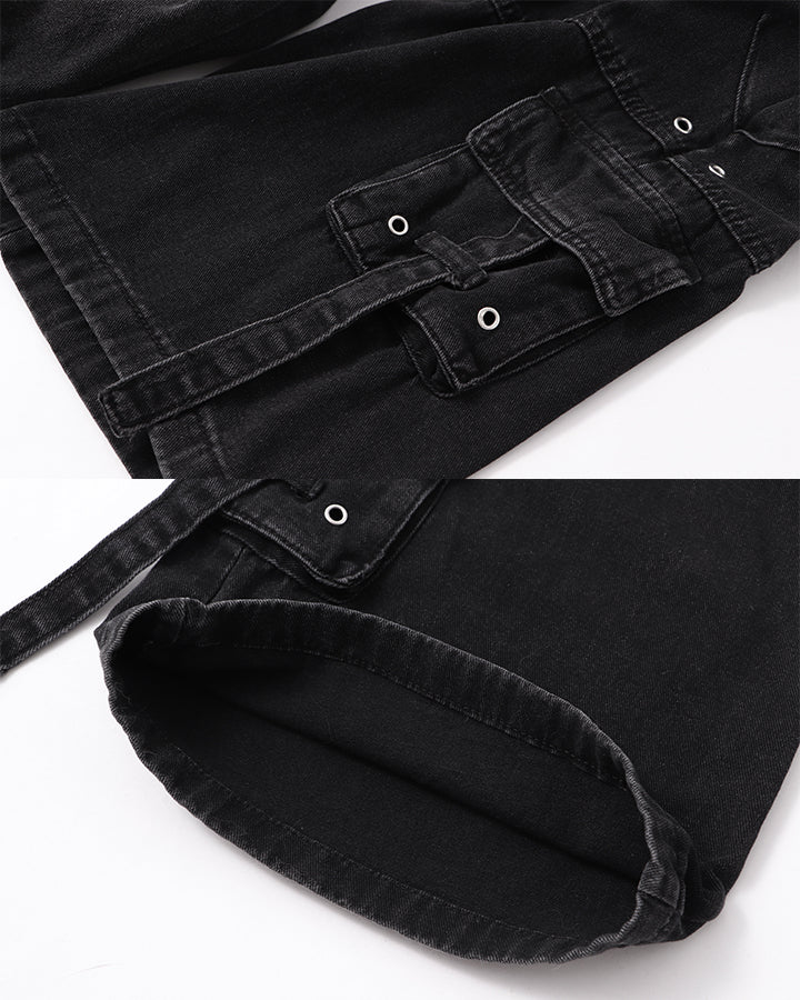 High-Street Multi-Pocket Straight-Leg Denim Pants