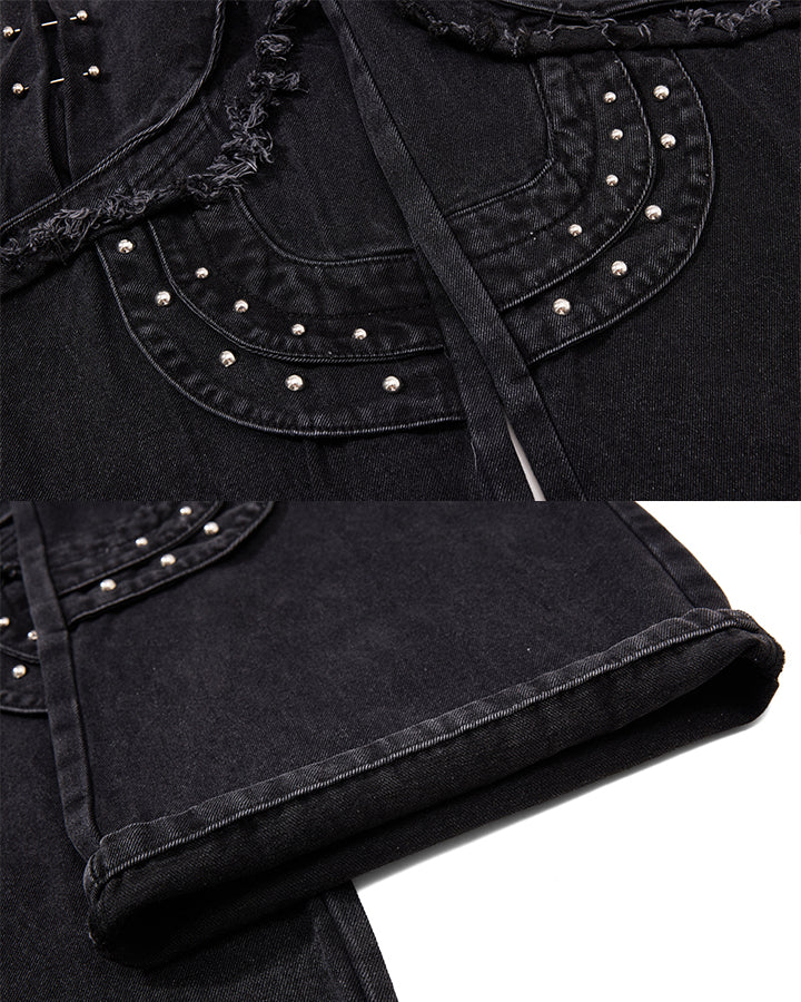 Dark Punk Deconstructed Rivet Panel Denim Pants