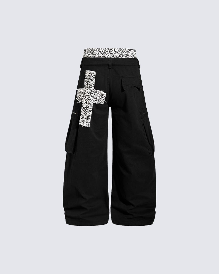 Y2K Leopard Double-Waist Patchwork Cargo Pants
