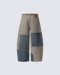Color-Block Irregular Curve Patchwork Jeans