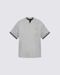 Minimal Contrast Trim V Neck Casual Short Sleeve