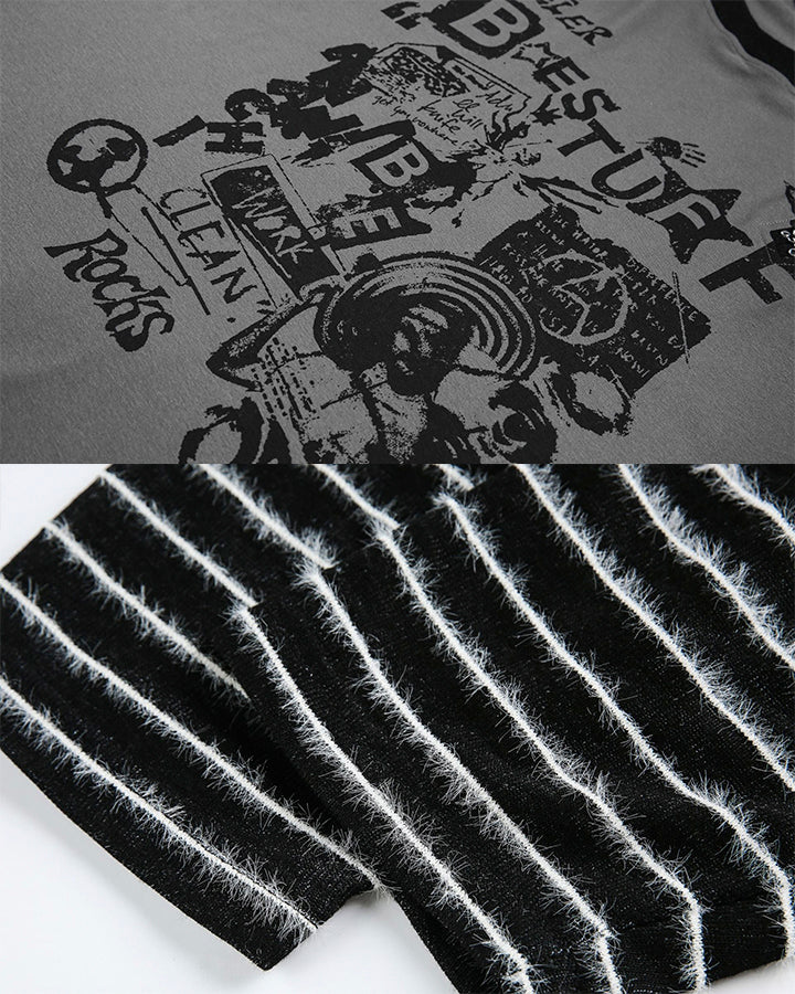 Gray-Black Distressed Graffiti Layered Sweatshirts