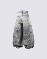 Graffiti Print Balloon Denim Pants