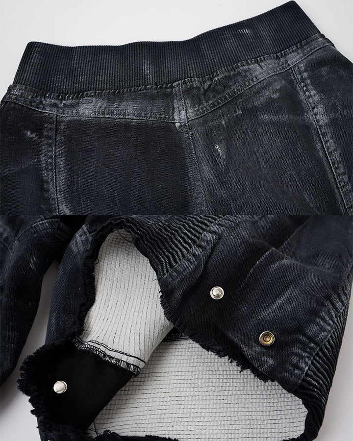 Dark Techwear Elastic-Waist Deconstructed Shorts