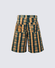 Vintage Plaid Patchwork Denim Lined Capri Pants