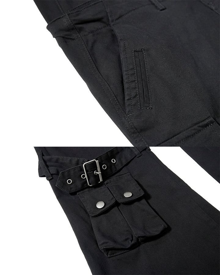 Multi-Pocket Buckle Cargo Flare Pants